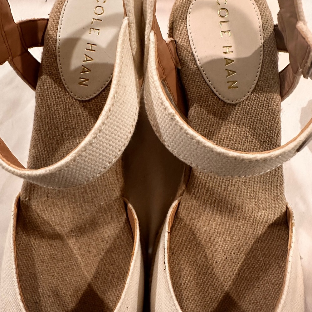 New Womens Cole Haan Cloudfeel Espadrille Wedge II White Linen Heels Size 7.5 B - Picture 11 of 12